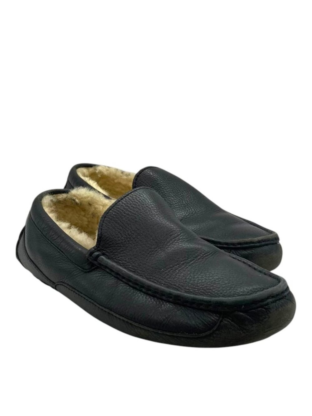 UGG Ascot Leather Slipper 11 Shearling Lined Moccasin Moc Toe Driver Rubber Sole